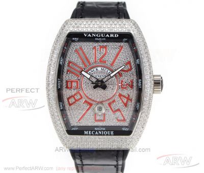 FM Factory Franck Muller Vanguard Iced Out V45 SC DT Stainless Steel Case ETA 2824 Automatic Watch
